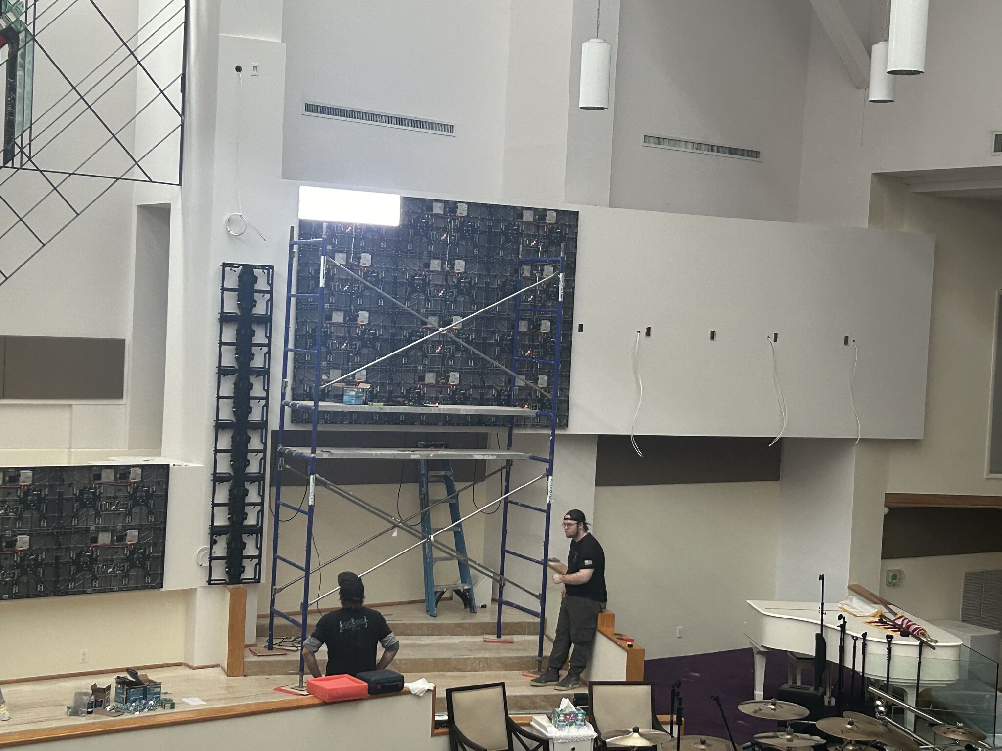 LED wall installation work in progress at New Jerusalem Worship Center